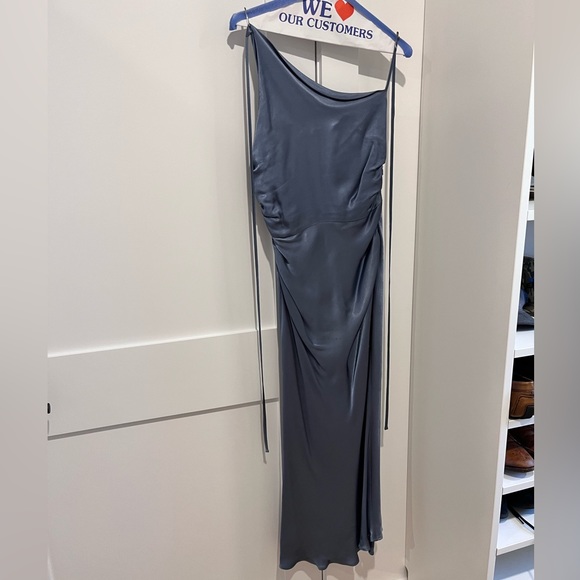 Shona Joy La Lune Asymmetrical Bias Cowl Midi Dress in Blue Smoke - size 4 - Picture 4 of 5